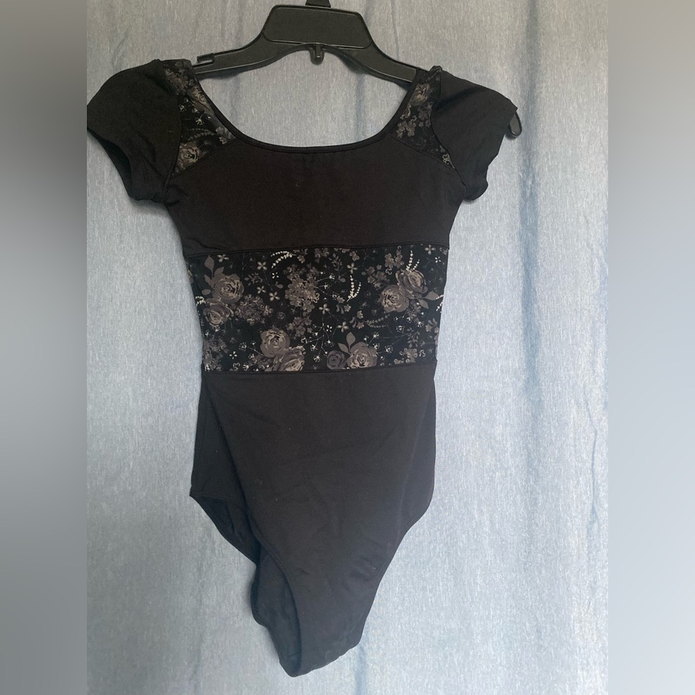 Bloch Black Floral Mesh Ballet Leotard Girls 14